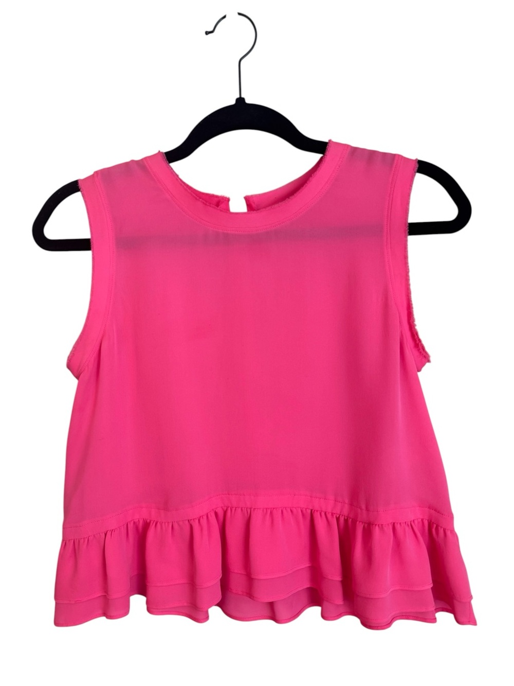 100% Silk Rebecca Minkoff Hot Pink Semi-Sheer Peplum Raw Trim Sleeveless SizeXS